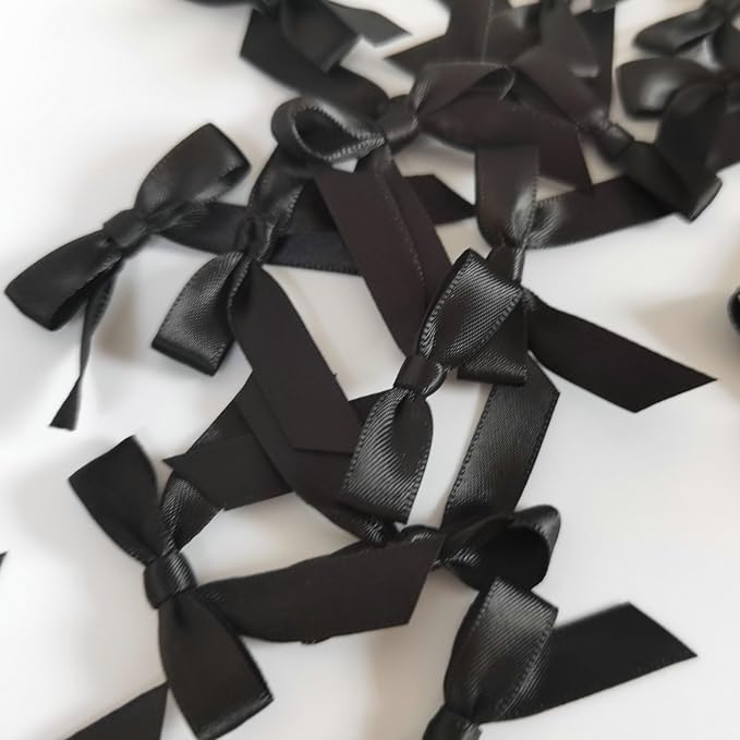 50pcs 1-1/2" Mini Black Satin Ribbon Bows Without Twist Ties for Crafts Gift Wrapping Packing Christmas Decoration (Black)