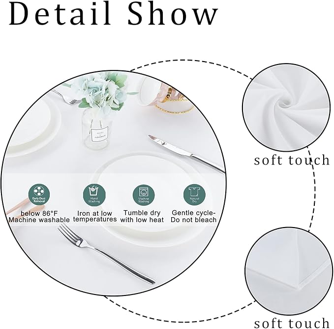 Fitable Rectangle Tablecloth Stain and Wrinkle Resistant Washable Polyester Table Cloth for Buffet Parties and Camping (60x84 inch, White)