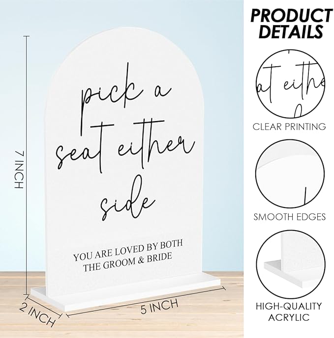 Pick a Seat Not a Side Wedding Sign, Engagement Bridal Shower Decor fo Ceremony Reception Party, Weddings Table White Acrylic Sign