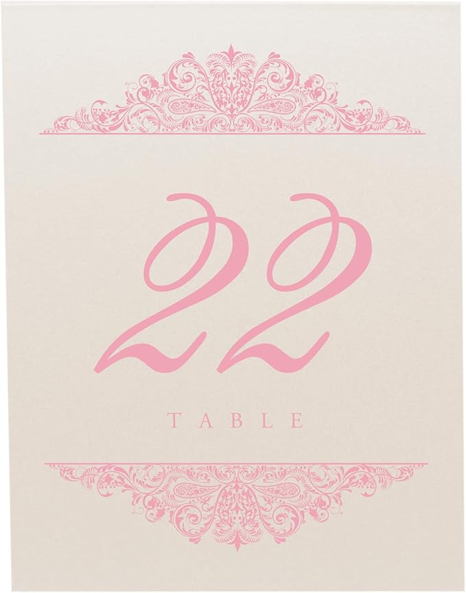 Paisley Wedding Table Numbers (Select Color/Quantity), Champagne, Pink, 1-35, Double Sided, Tent or Use in a Stand, Great for Parties & Restaurants - Made in the USA