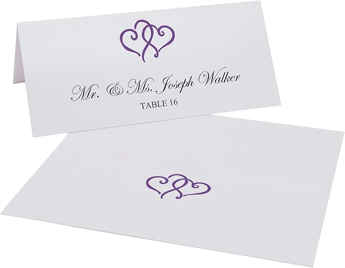 Linked Hearts Printable Place Cards, Purple (Choose Color), Set of 60 (10 Sheets), Laser & Inkjet Printers - Wedding, Party, Dinner, and Special Events - Made in the USA