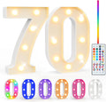 Pooqla 70th Birthday Decorations for Her Him, 35 Colors LED Light Up Numbers with Remote, Multicolor Marquee Numbers 70 Sign for Party Wedding Anniversary Decor 70th Birthday Gift, Number 70