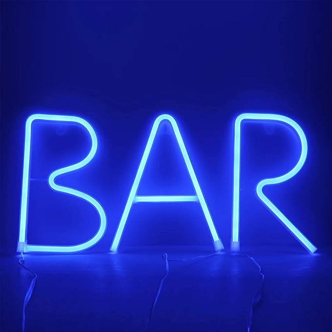 ENUOLI Blue LED Neon Letter Light, USB Batteries Operated Letter Sign for Night Light Lamp Words for Valentines Day, Home, Indoor Wall Decor (R)