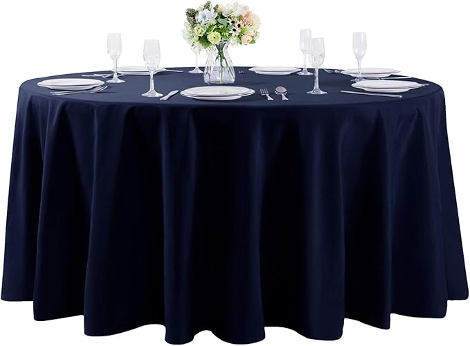 120 inch Round Tablecloth Washable Polyester Table Cloth Decorative Table Cover for Wedding Party Dining Banquet（120 inch,Navy）