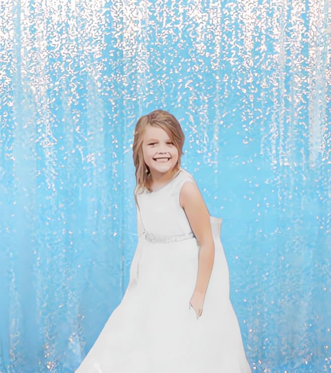 ShinyBeauty Sparkle Sequin Backdrop 4FTx7FT - Iridescent Aqua Mermaid Fabric for Wedding Birthday TikTok Studio, Baby Shower Photography Background