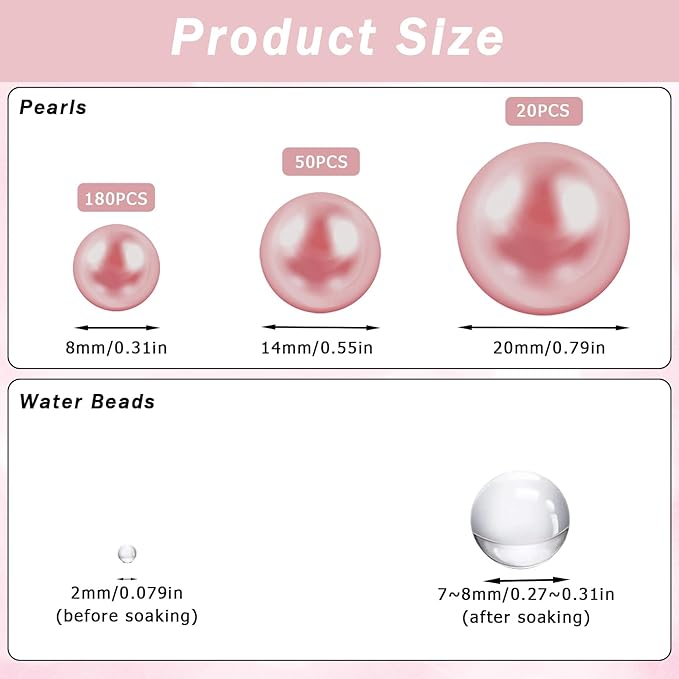 Floating Pearls for Centerpieces Vases, 250PCS No Hole Fake Pearl Beads and 4000PCS Water Beads for Vase Filler Floating Beads for Wedding Home Party Decoration (Rose Gold 8/14/20mm)