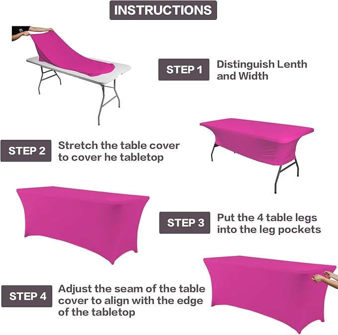 IVAPUPU 2 Pack 8FT Table Cloth for Rectangular Fitted Events Stretch Fuchsia Table Covers Washable Cover Spandex Tablecloth Protector for Party, Wedding, Cocktail, Banquet, Festival