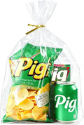 PigPotParty 10"x 14", 100Pcs Bottom Gusset Bags, Clear Plastic Gift Bags, Cellophane Mug Treat Goodie Bags with 100x Twist Ties, Large Party Favor Packaging, Toy Wrapping (No Side Gusset)