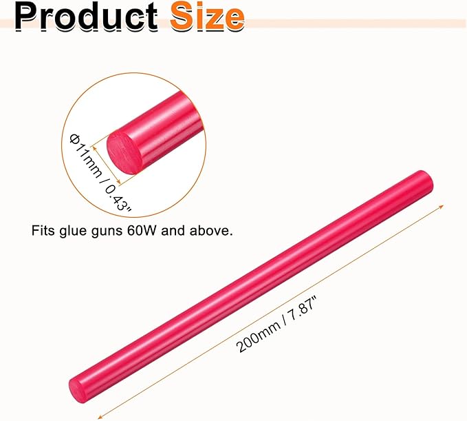 HARFINGTON 10pcs Hot Glue Sticks 0.43" Dia x 7.87" Long EVA Mini Hot Melt Adhesive Glue Stick for Hot Melt Gun Wood Plastic Glass Flowers Fabrics Foam, Rose Red