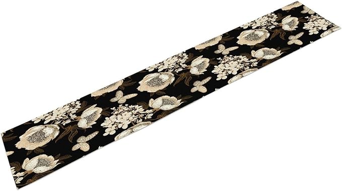 Watercolor Peony Table Runner, Modern Kitchen Dining Room Bohemian Floral Tabletop Decoration for Kitchen Cafe 13x36 Inch