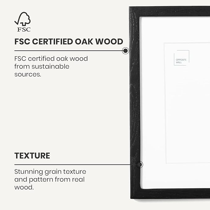 Opposite Wall - 14x18 in - Black Solid Oak Wood Picture Frame - Lightweight, Versatile & Shatterproof - Wall Hanging Poster or Photo Frame - Wall Decor for Office, Gallery & Home