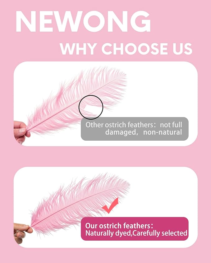 NEWONG 30pcs Light Pink Ostrich Feathers Natural Bulk 11-14inch(28-35cm) Vase Craft Wedding Home Party Centerpieces Christmas Day Decoration