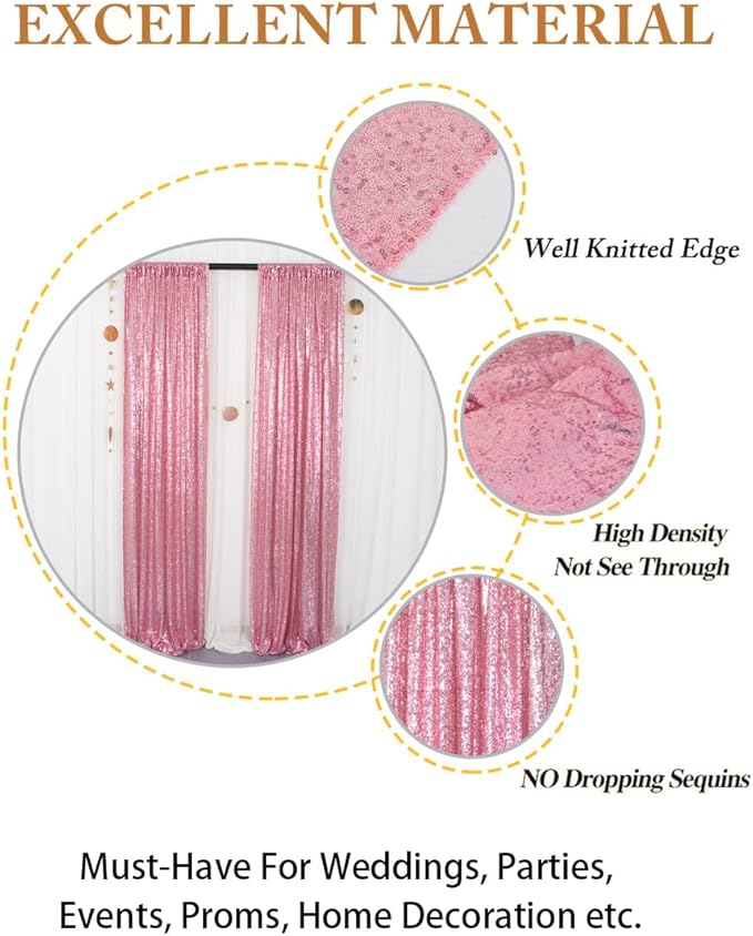 ShinyBeauty Sequin Backdrop Curtains 4 Panels Fuchsia Pink 2FTx8FT Sequin Fabric Photo Backdrop Curtains Fuchsia Pink Glitter Curtains for Party Baby Shower Studio Backdrop