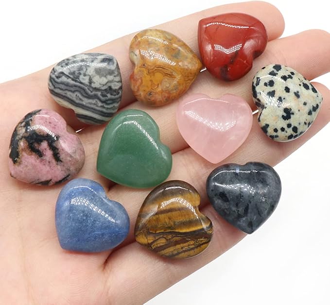 LE SKY 20 Pcs Natural Decorative Stones No Hole Heart Shape Healing Crystal Agate Chakra Beads for Home Jewelry Ornament