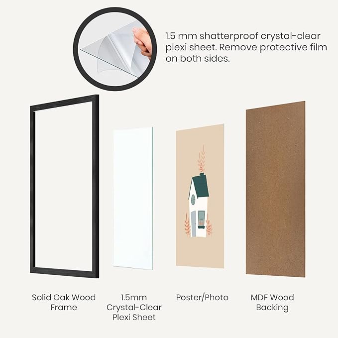 Opposite Wall - 24x36 in - Black Solid Oak Wood Picture Frame - Lightweight, Versatile & Shatterproof - Large Wall Hanging Photo or Poster Frame - Wall Decor for Office, Gallery & Home - 2 Pack