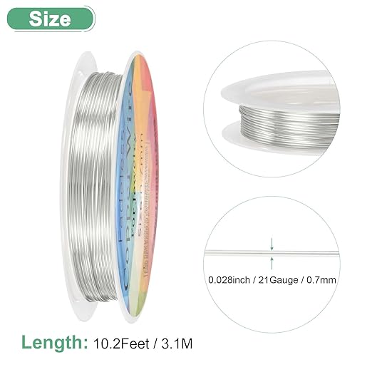 0.7 mm/21 Gauge Copper Wire for Jewelry Making, 10.2FT Copper Beading Craft Wire for Jewelry/Weaving/DIY Crafting/Planting, Color-Retaining [3.1M, Bright Silver]