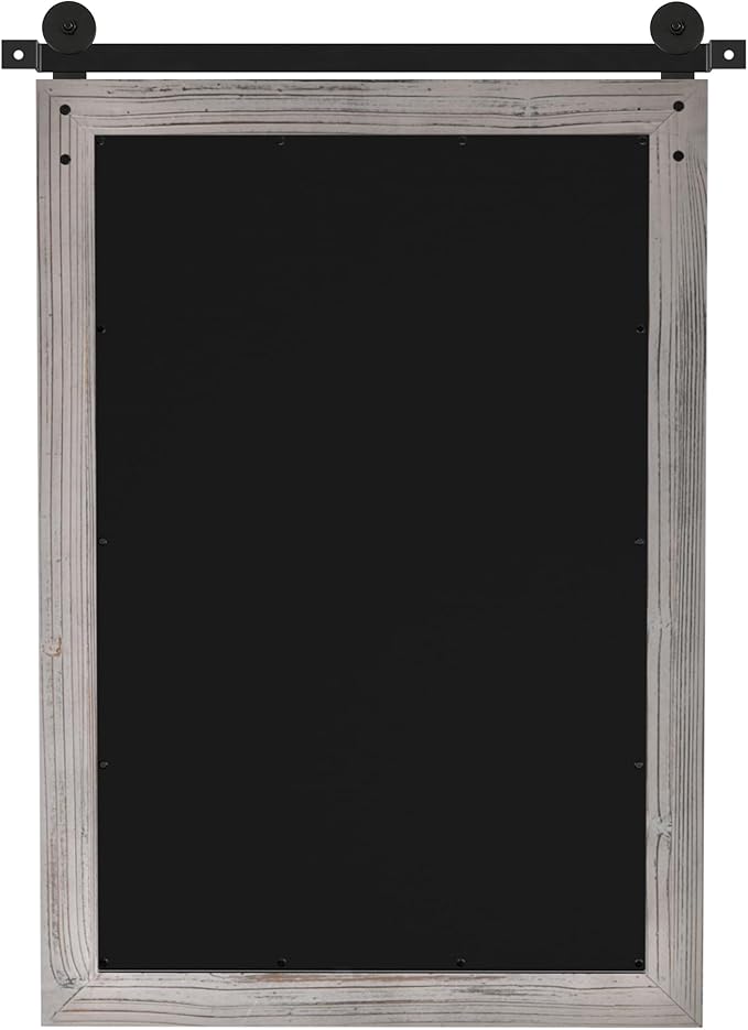 COGOOD Farmhouse Barn Door Mirror - 17 x 26 Rustic Wood Framed Wall Mirror for Bathroom, Living Room, Entryway Wall Decor (Grey)