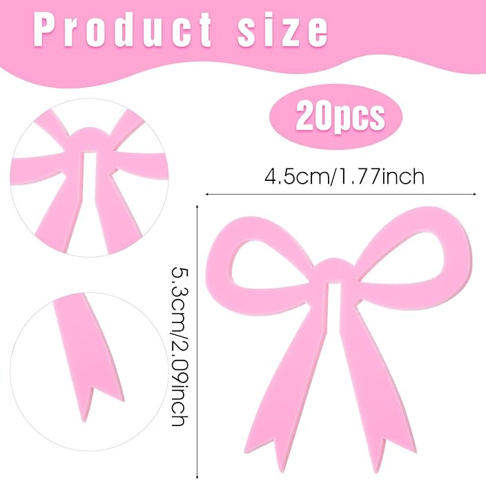 20 Pcs Pink Bow Drink Markers,Bows Drink Tags Coquette,Acrylic Bow Wine Glass Charms for Bachelorette Birthday Wedding Coquette Tasting Party Decor Accessory