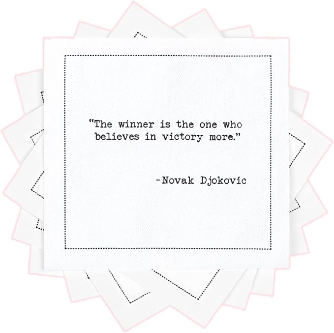 Five Star Napkins White Cocktail Napkins – 50 Luxury Cotton Disposable Cocktail Party Napkins with Quotes – 4.5" x 4.5" for Home Bars, Game Nights, Beverages, Birthdays, Weddings & Holidays