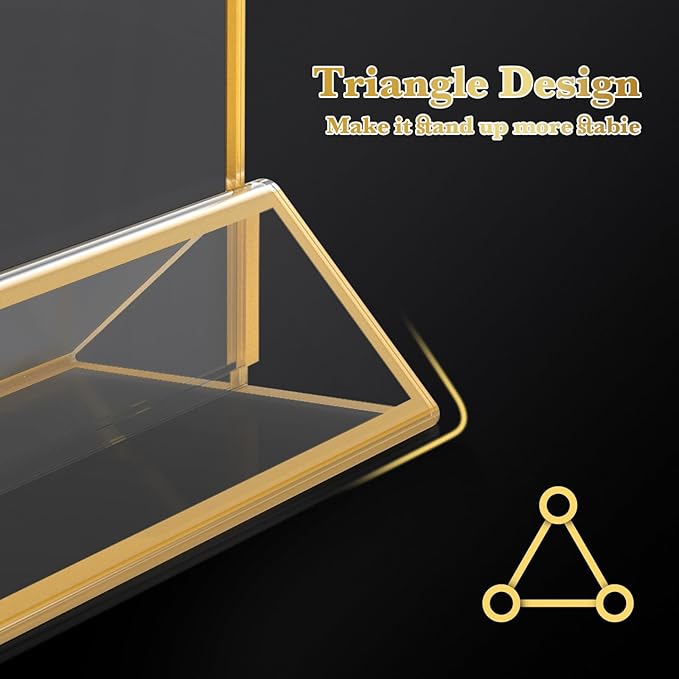 Acrylic Gold Sign Holders 5x7, 12 Pack Wedding Gold Table Number Holders, Double Sided Photo Display Picture Frame Paper Stand, Clear Flyer Stand Menu Holder for Wedding, Home, Party, Restaurant