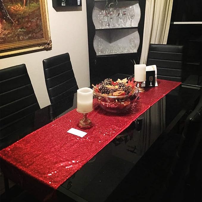 Eternal Beauty Red Table Runner for Wedding, 5PCS-12x108 Sequin Table Runner Decorations for Birthday Parties, Banquets, Graduations,Christmas