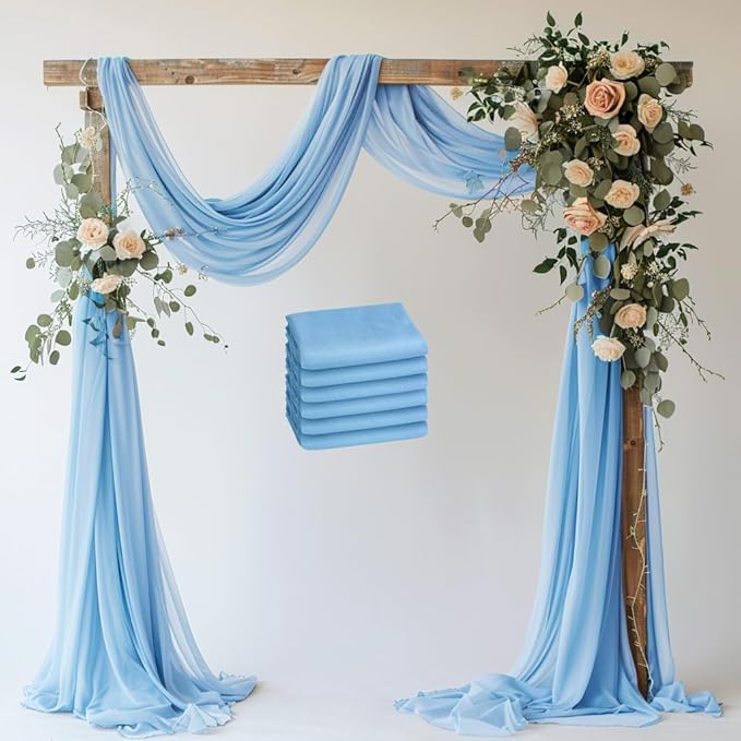 Wedding Arch Draping Fabric 6 Panels 28.7" x 20FT Dusty Blue Sheer Chiffon Backdrop Drapes for Wedding Ceremony Birthday Party Bridal Shower Outdoor Decoration