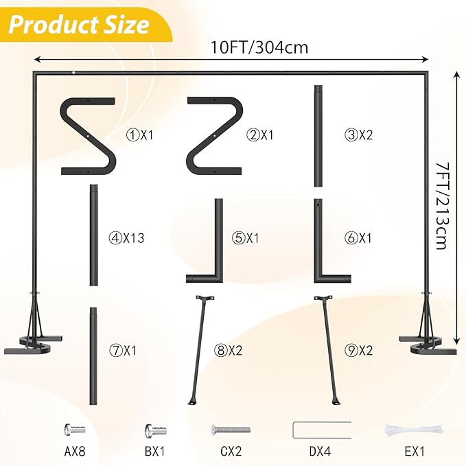 HAITRAL Black Backdrop Banner Stand 10x7 FT,Square Wedding Arch Balloon Metal Frame,Heavy Duty Background Stand Kit,Adjustable Photo Backdrop Stand for for Parties Birthday Video Studio