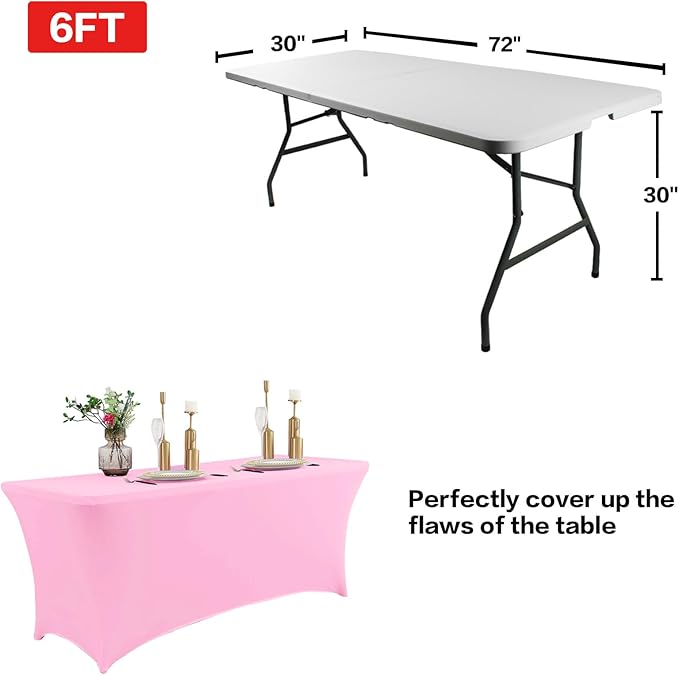 IVAPUPU 2 Pack 6FT Table Cloth for Rectangular Fitted Events Stretch Pink Table Covers Washable Spandex Tablecloth Protector for Party, Wedding, Cocktail, Banquet, Festival