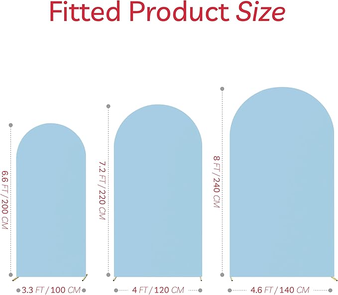 Spandex Anti Wrinkle Arch Backdrop Cover - High Elastic Fitted Arch Stand Cover Set of 3 Dusty Blue Round Top Chiara Backdrop for Wedding Birthday Party Garden 6.6FT, 7.2FT, 8FT