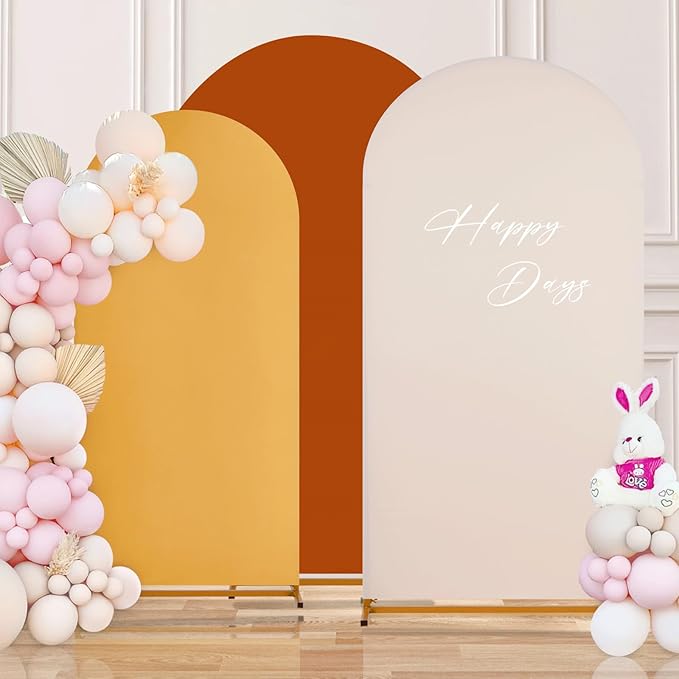SoarDream Double-Sided Wedding Arch Backdrop Cover 6FT 6.6FT 7.2FT Set of 3 Spandex Fitted Arch Wall Stretchy Backdrop Covers Yellow Beige Pumpkin for Fall Decoration Birdal Shower Stand Decorations