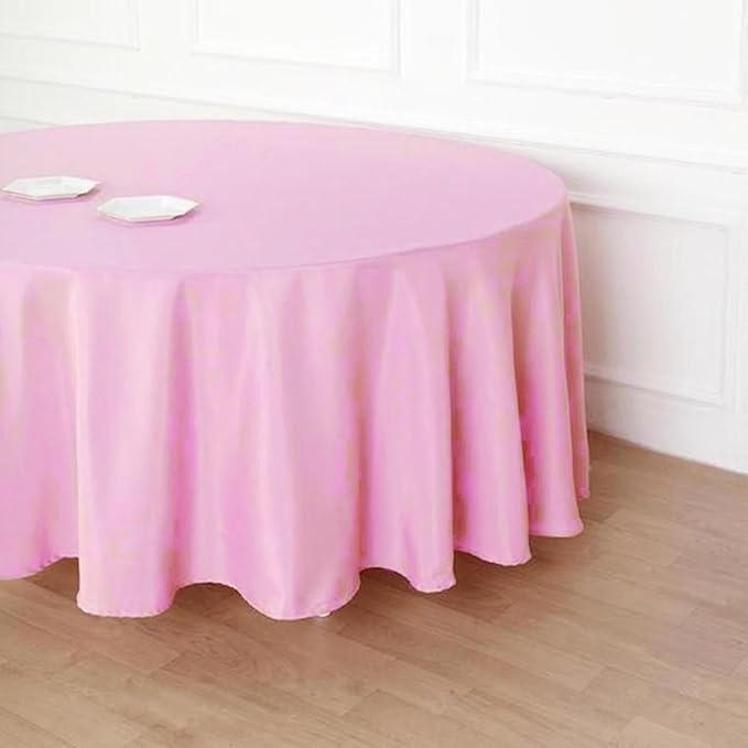 Efavormart Round Tablecloth, 120 Inch Stain & Wrinkle Resistant Washable Table Cloth, Decorative Polyester Fabric Table Cover for Banquet, Wedding, Dining - Pink