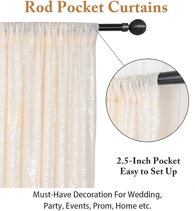 ShinyBeauty Sparkle Backdrop Curtain Ivory 2 Panels Set Sequin Photo Backdrop 2FTx8FT Sequin Backdrop Curtain Pack of 2-1220S