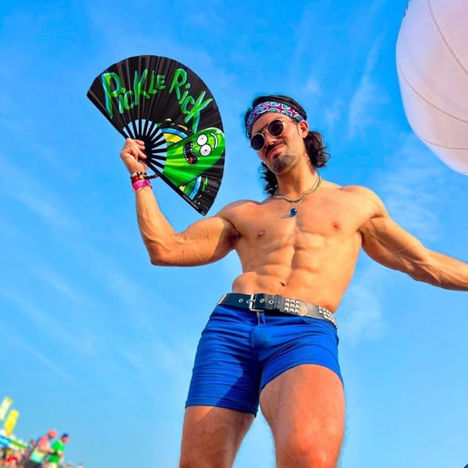 Kandies World UV Reactive Custom Festival Folding Hand Fan - Unique Designs, Made of Bamboo, Clacking Sound, Lightweight - Perfect Rave and Festival Accessory!