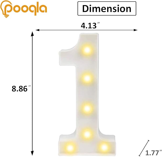 Pooqla Decorative Led Light Up Number Letters, White Plastic Marquee Number Lights Sign Party Wedding Decor Battery Operated Number (1)