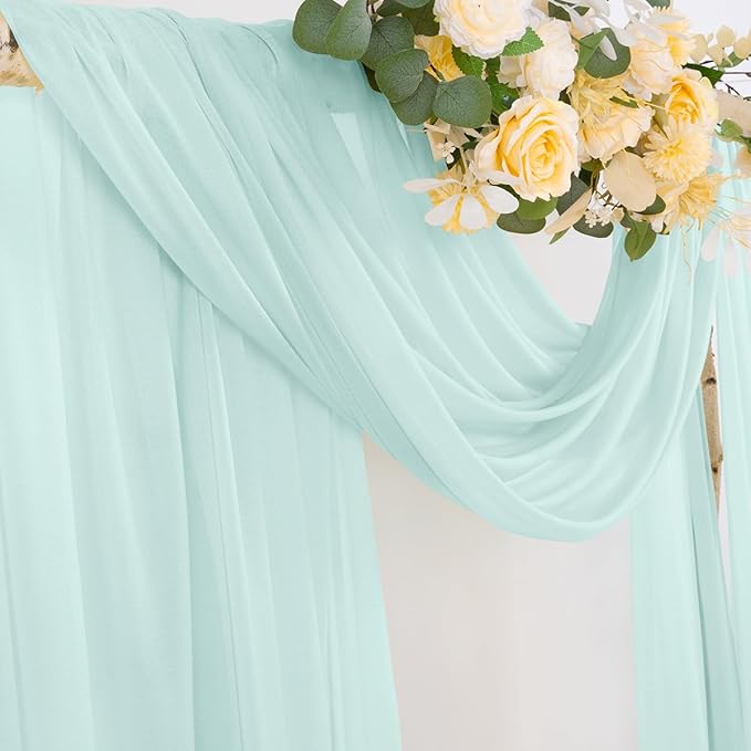 Socomi Wedding Arch Draping Fabric 29" x 20Ft 1 Panel Mint Green Sheer Outdoor Curtain Drapes Extra Long for Wedding Ceremony Birthday Party Decoration
