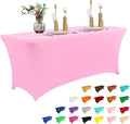 IVAPUPU 8FT Table Cloth for Rectangular Fitted Events Stretch Pink Table Covers Washable Cover Spandex Tablecloth Protector for Party, Wedding, Cocktail, Banquet, Festival