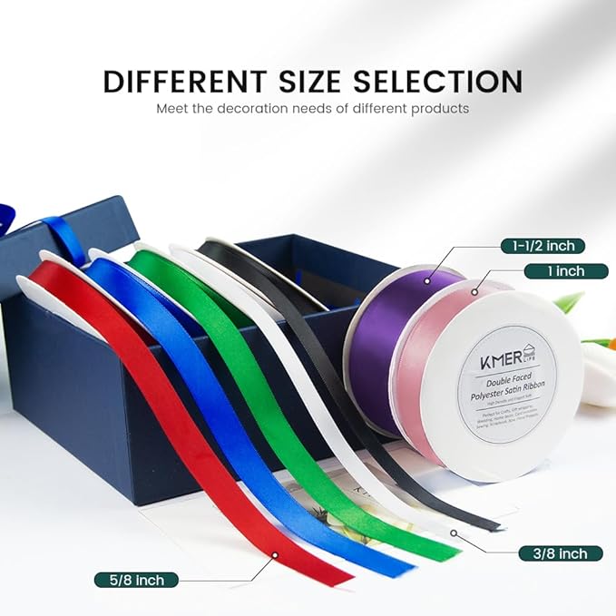 KMER LIFE 5/8 inch x 25 Yards Double Faced Polyester Emerald Green Satin Ribbon, Perfect for Gift Wrapping Very Suitable for Weddings Party Hair Bow Invitation Decorations and More