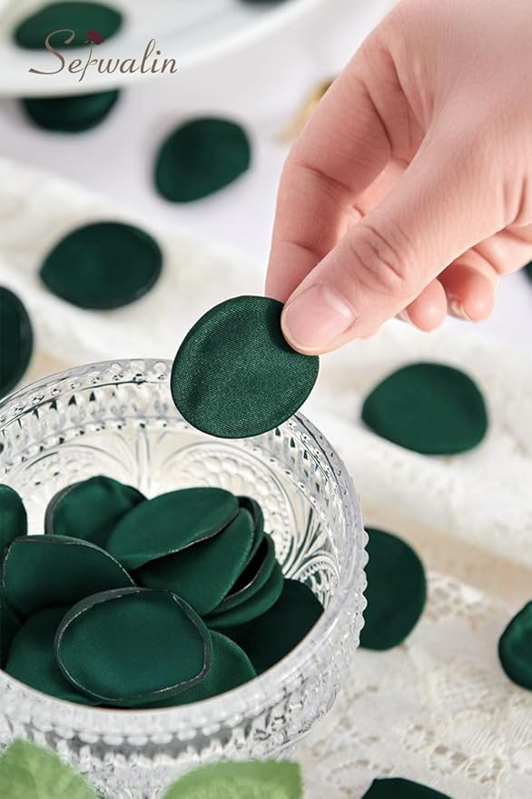 Serwalin 300Pcs Silk Rose Petals for Christmas Weddings Proposal Dark Green Flower Petals for Girl's Basket, Aisle, Table Decor