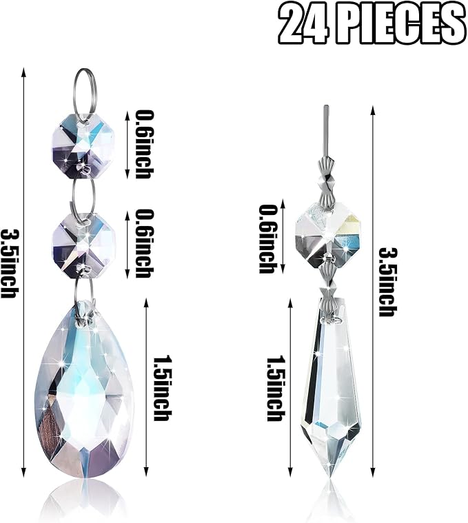 48 Pcs Chandelier Crystal Replacement 38 mm Teardrop & Icicle Crystal Prisms Hanging Gems Parts for Lamps and Chandeliers Suncatcher Christmas Tree Windows Home Decor (Clear)