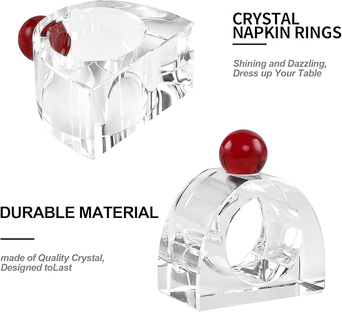 Crystal Napkin Rings Holder Silver Diamond Napkin Rings Pack of 6 Pieces with red Decor, Hotel Restaurant Wedding Party Holiday Banquet Dining Table Decor