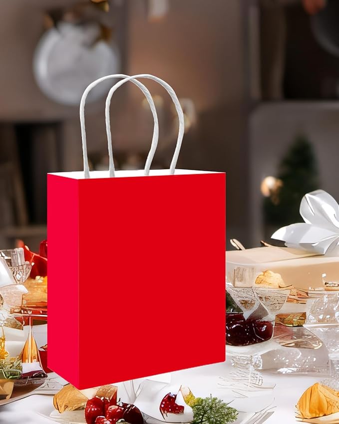 qiqee 50-Packs Red Paper Gift Bags with Handles Bulk 13"x10.3"x4.6" Large Size Party Favor Bags Multiple Uses