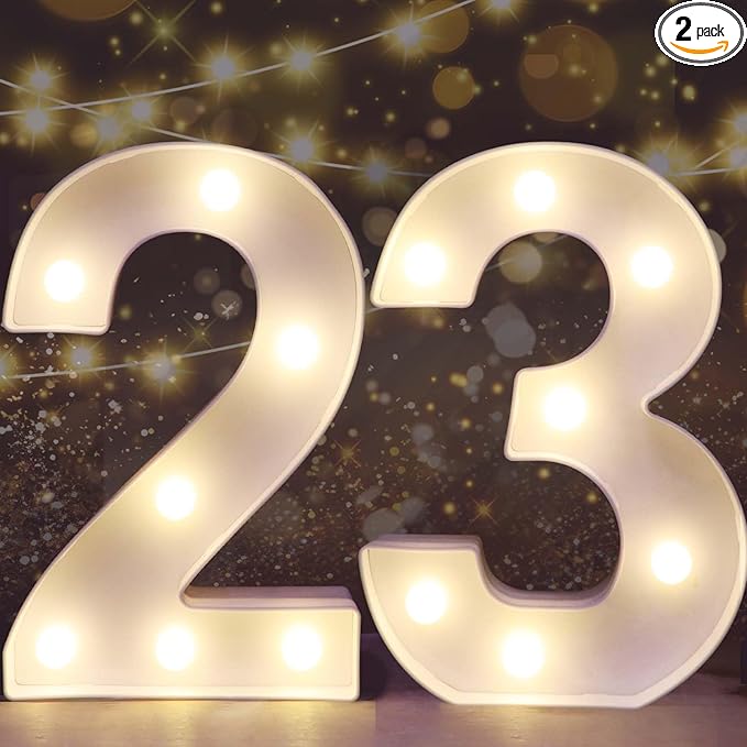 Pooqla Decorative Led Light Up Number Letters, White Plastic Marquee Number Lights Sign for 23th Birthday Party Wedding Decor Battery Operated Number (23)