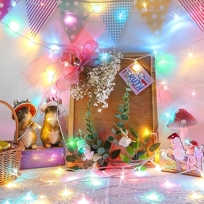 LAMPHOME 33ft Christmas Decorative Mini Lights, 100 LED Easter String Light Decoration, Easter Pastel Lights 11 Lighting Modes for Indoor Outdoor Xmas Tree Wedding Party Decoration (Multicolor)