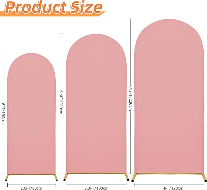 Wedding Arch Cover Spandex Arch Backdrop Cover (7.2FT,6.6FT,6FT) Set of 3 Arch Stand Cover Arch Covers Stretchy Backdrop for Wedding Birthday Party Decoration Baby Shower (Pink)