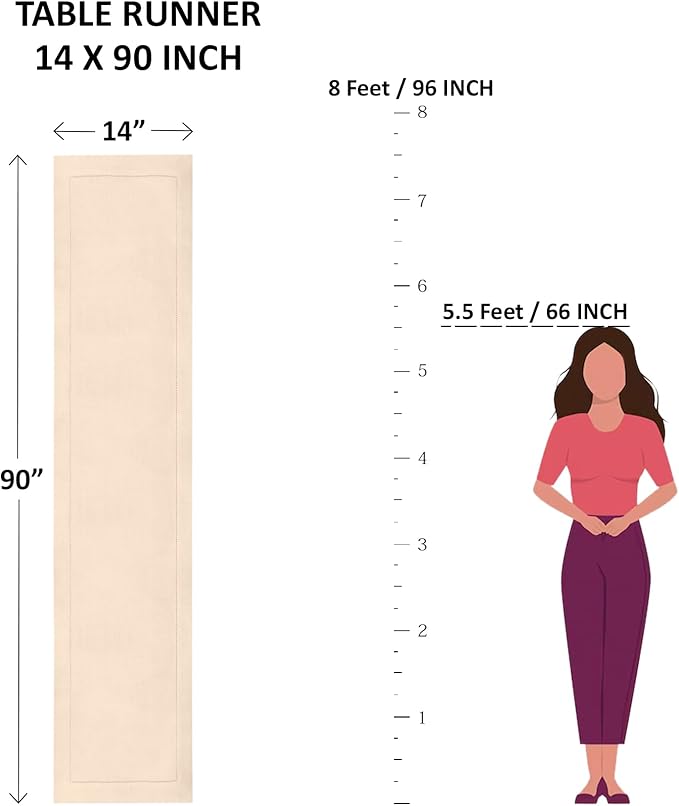 Solino Home Yellow Table Runner 90 Inches Long - Cotton Linen Hemstitch 14 x 90 Inch Table Runner for Dining