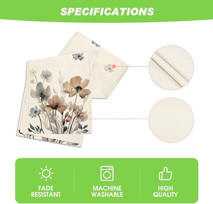 Artoid Mode Brown Poppy Floral Leaves Spring Table Runner, Seasonal Summer Kitchen Dining Table Decoration for Home Party Decor 13x72 Inch