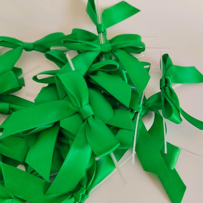50pcs 2-1/2" Green Satin Ribbon Bows with Twist Ties for Gift Wrapping Packing Christmas Decoration (Green)