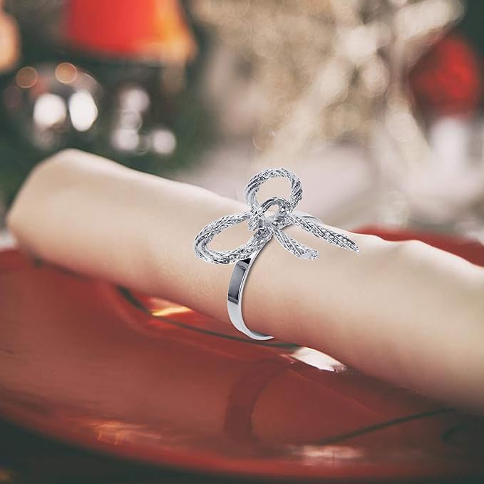 Pack of 12 Napkin Rings Alloy Hollow Out Flower Napkin Holder Dinning Table Napkin Ring for Dinner Parties Wedding Banquet Table Setting Family Gatherings Table Decor（Silver，12）