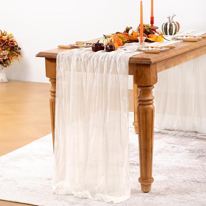 Ivory White Cheesecloth Table Runner 6 Pack Fall Table Runners Boho Gauze 120 Inches White Cheese Cloth Fall Table Decorations for Thanksgiving Weddings Bridal Baby Shower