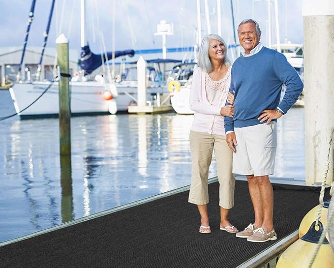 House, Home and More Indoor Outdoor Double-Ribbed Carpet Runner with Skid-Resistant Rubber Backing - Smokey Black - 4 Feet x 25 Feet